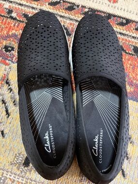 Clarks Black Perforated Cloudsteppers Slip-Ons